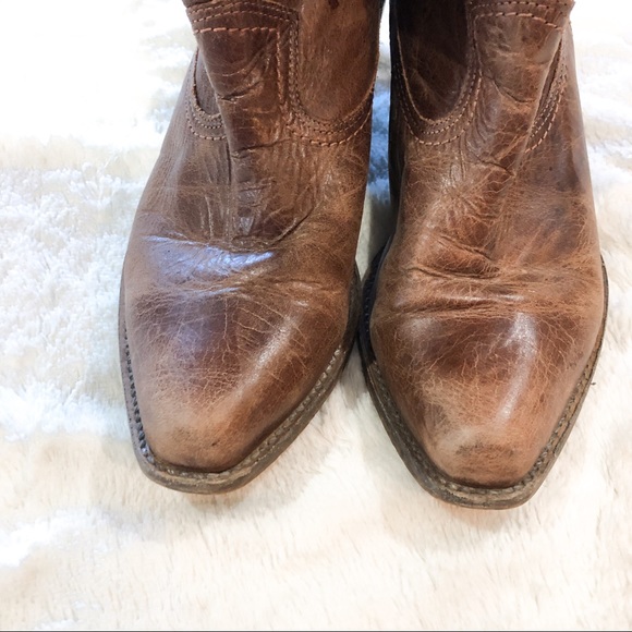 Leather Pointed Toe Heeled Cowboy Boots - Picture 5 of 7